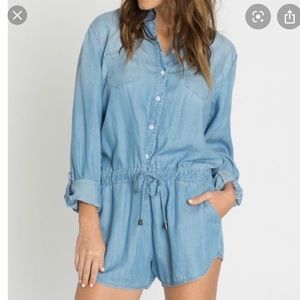 Long sleeve denim shorts romper